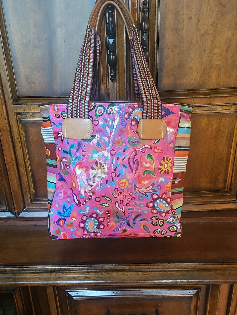 Consuela "CECI" Pink Paisley Classic Tote with Striped Sides & Skull Interior!
